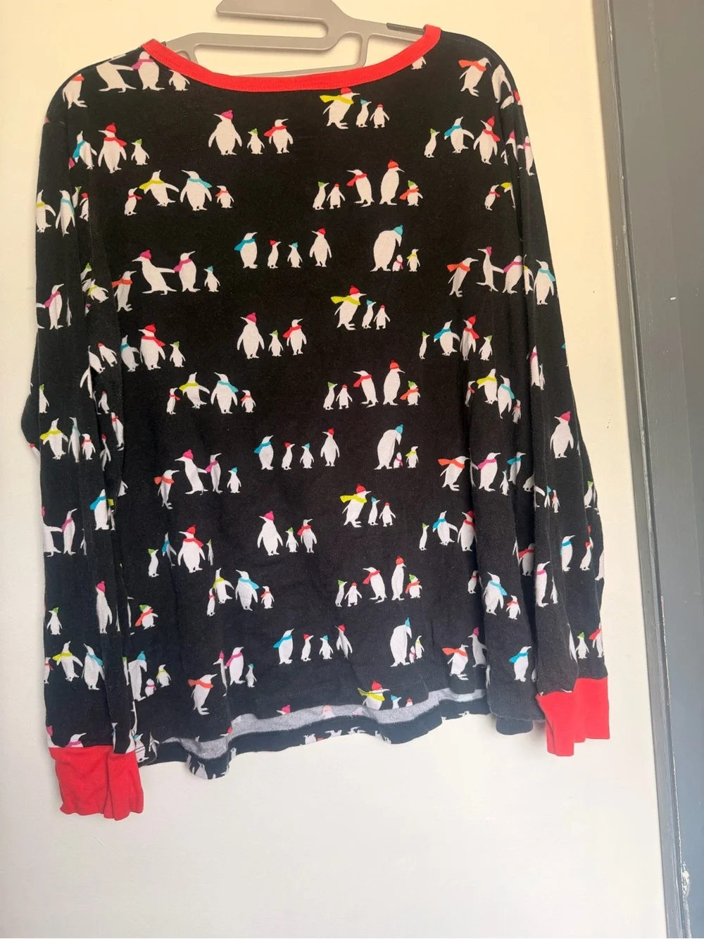 Wondershop Black Penguin Print Pajama Top with Red Trim